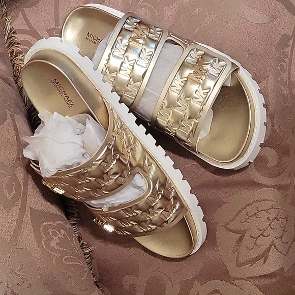 Gold Michael Kors Stark Slides - Picture 1 of 4